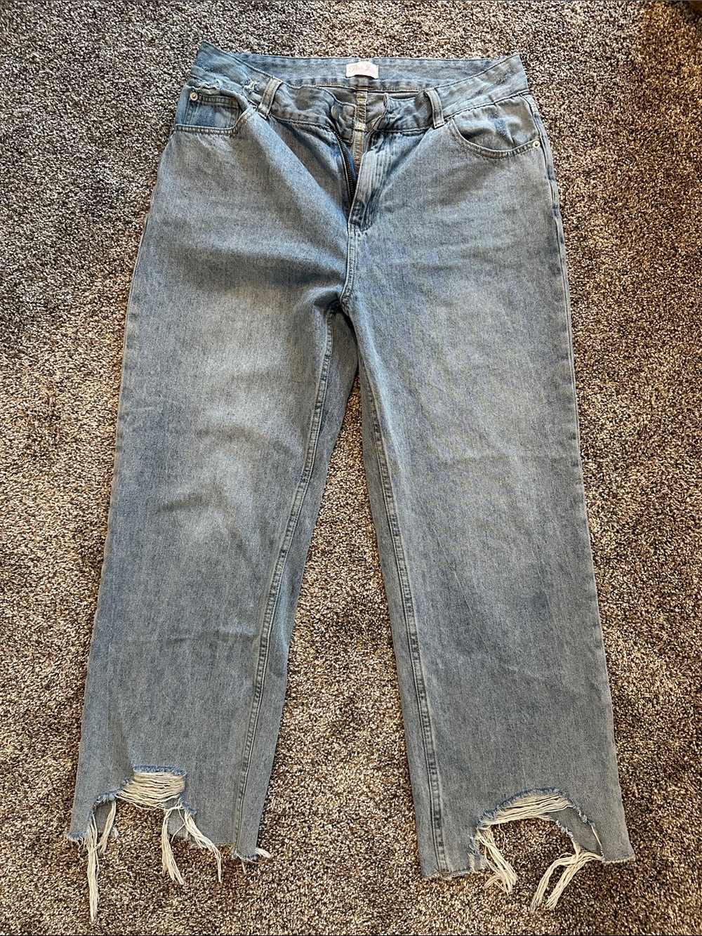 Women’s High-Waist Distressed Straight Jeans - Light Blue